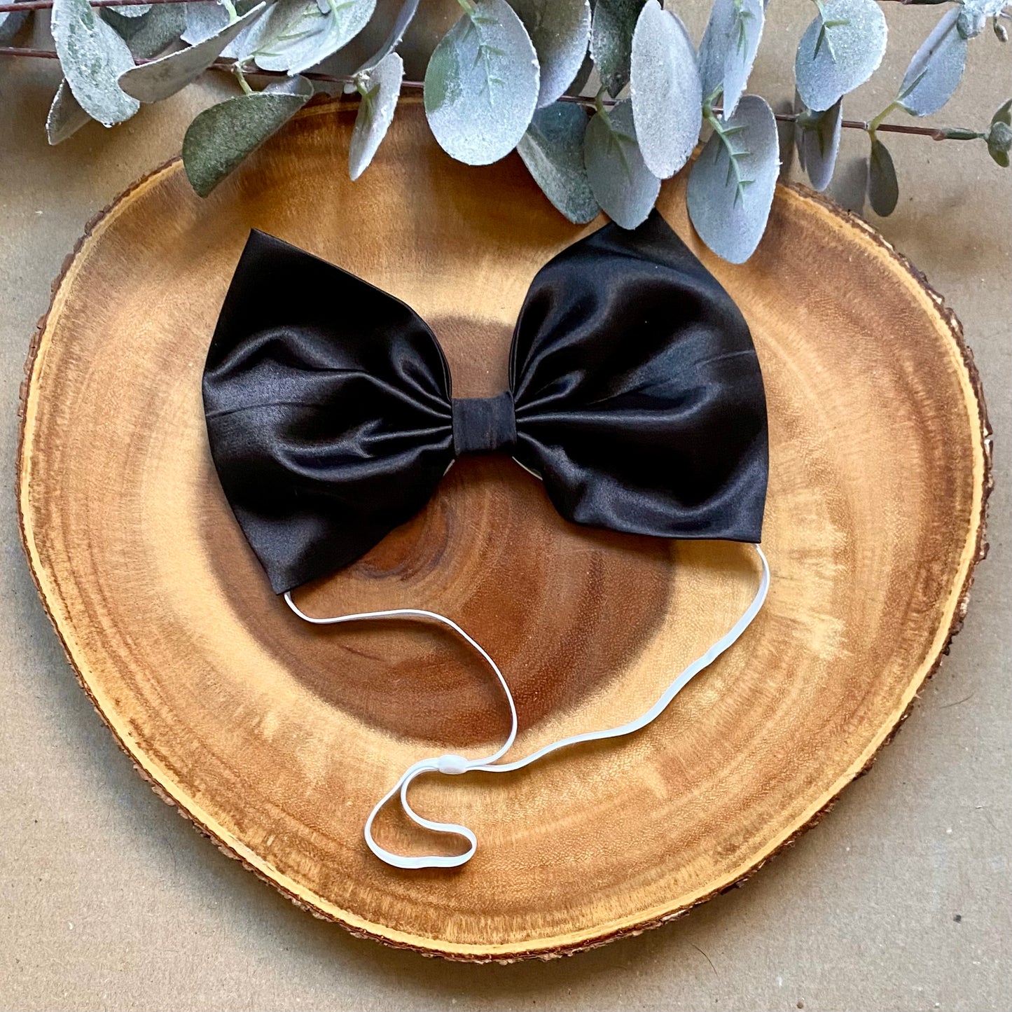Black Satin Dog Bowtie & Head Bow
