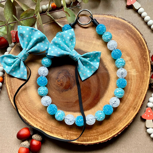 Ice Blue Polkadot Double Bows