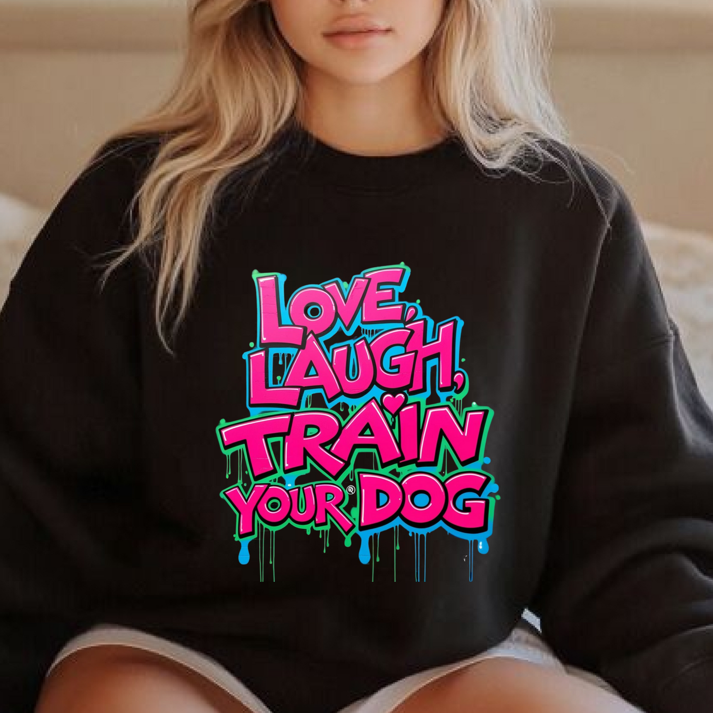 Neon Love Laugh Train Your Dog 2.0 Crewneck