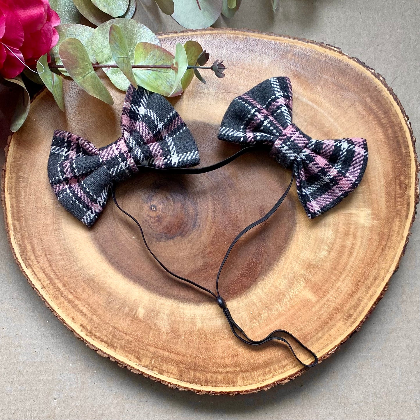 Pink & Black Plaid Double Bows
