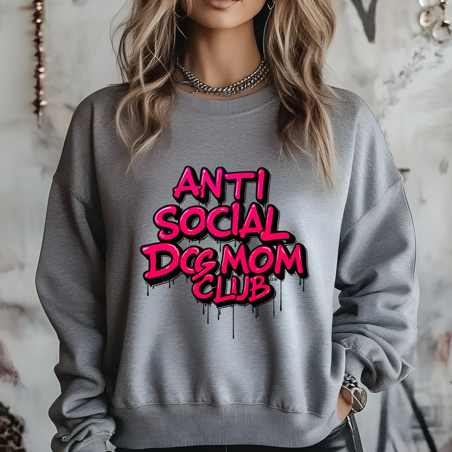 Neon Anti Social Dog Mom Club Crewneck