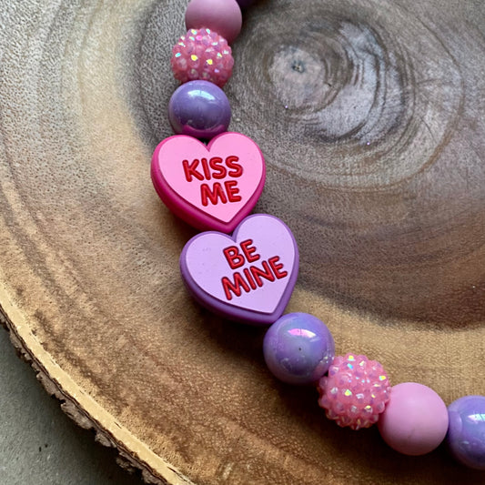 Conversation Hearts Bubblegum Dog Beaded Collar