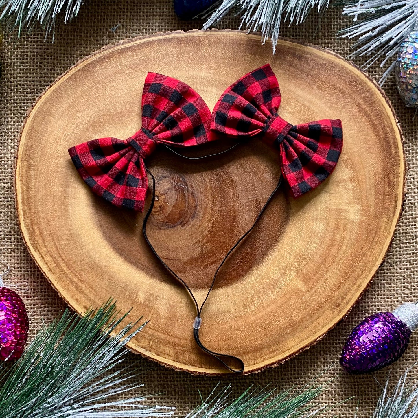 Red Buffalo Plaid Dog Double Bows