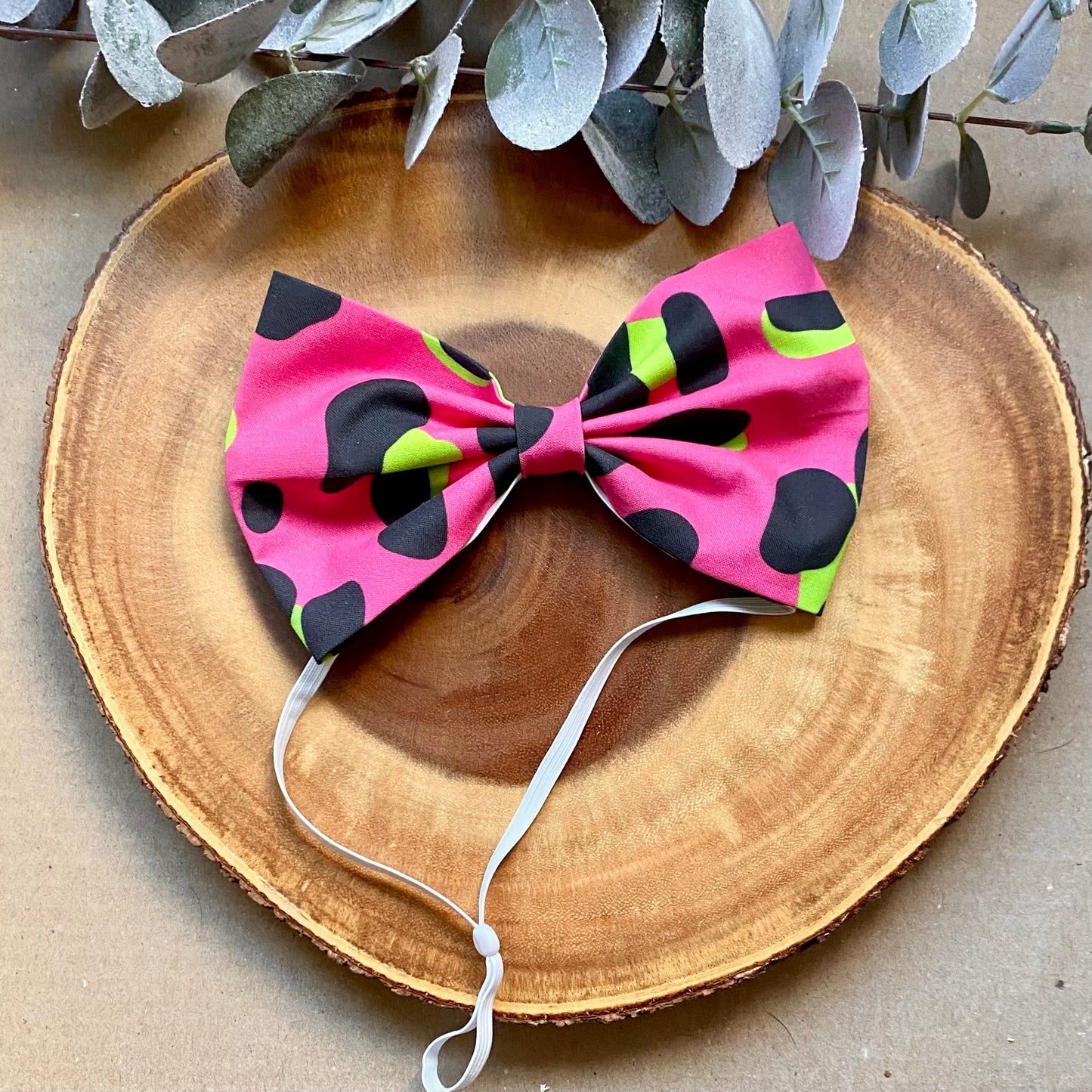 Neon Cheetah Dog Bowtie & Head Bow