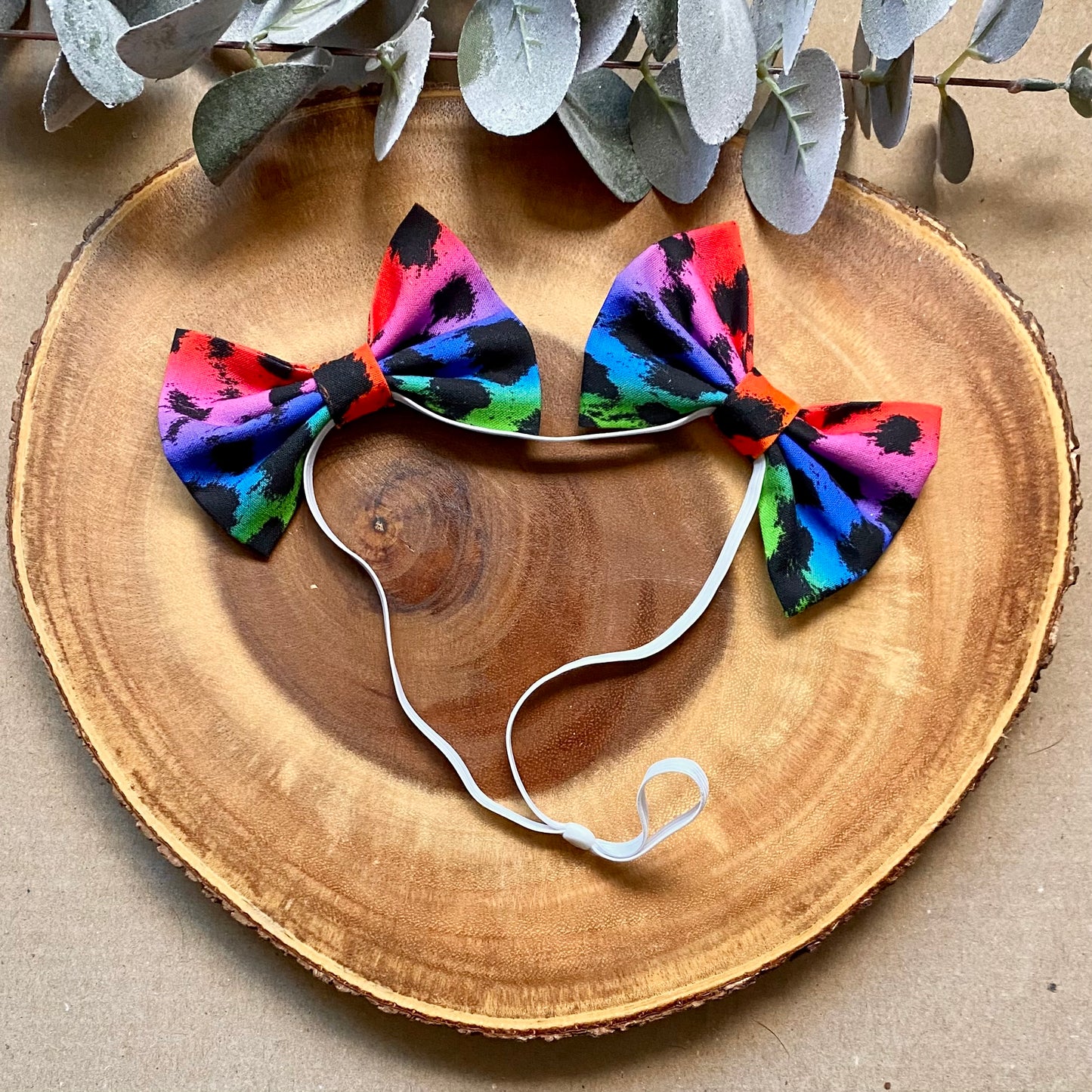 Neon Cheetah Dog Double Bows