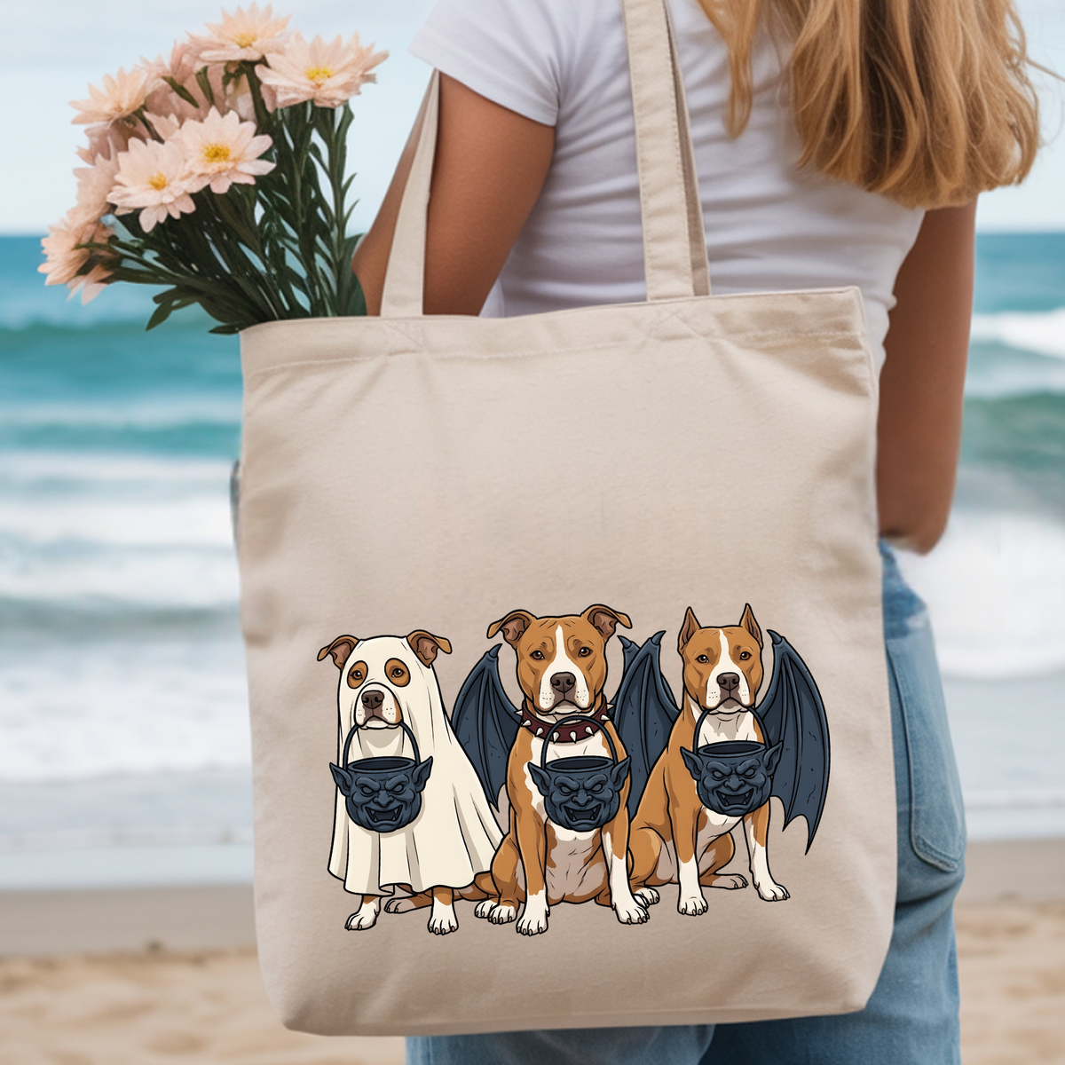 Summerween tote bag by Bully Love Boutique featuring colorful Halloween-themed design and sturdy fabric.