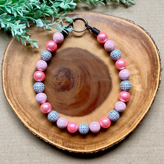 Pink Summerween Bubblegum dog beaded collar with colorful beads from Bully Love Boutique, displayed on a neutral background.