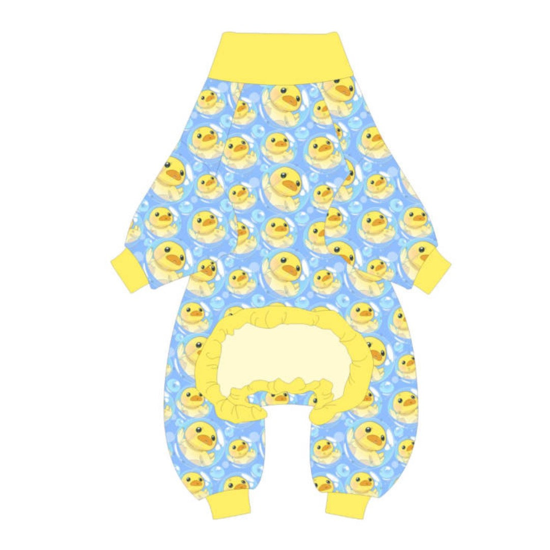 Flatly photo of duck pajamas from bully, love, boutique, showcasing the full design