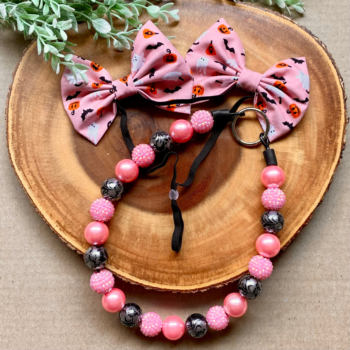 Pink Ghosts Bubblegum dog beaded collar with pink and white beads, designed by Bully Love Boutique for stylish canine accessories.