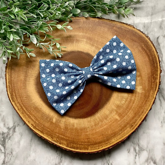 Denim Polka Dot Bowtie & Head Bow