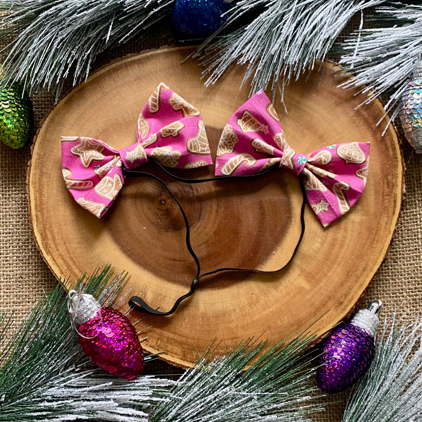 Pink Gingerbread Dog Double Bows