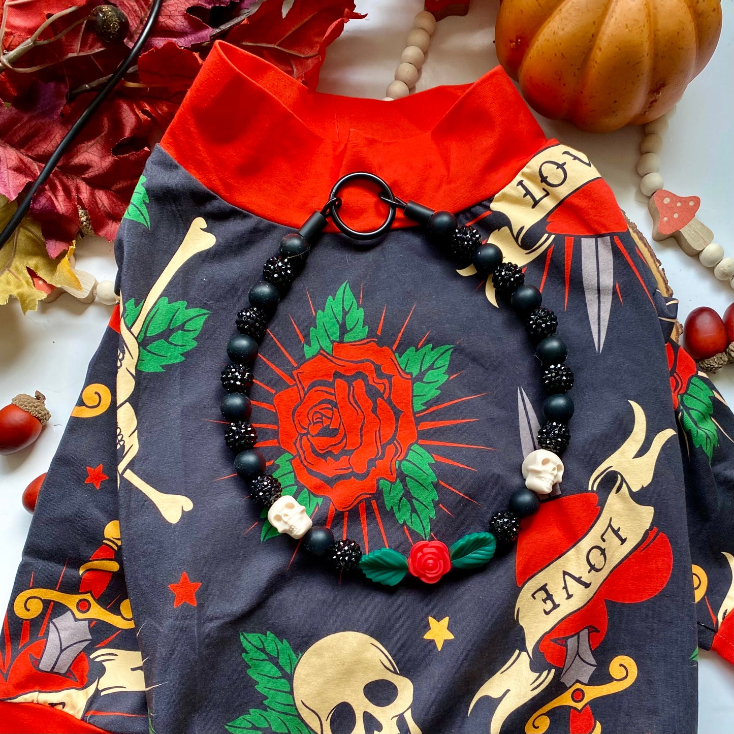 Skulls & Roses Beaded Collar