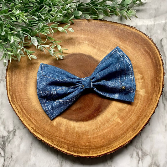 Denim Patches Bowtie & Head Bow