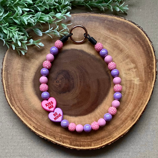 Conversation Hearts Bubblegum Dog Beaded Collar