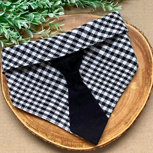 Black and White Dog Bandana with Black Tie