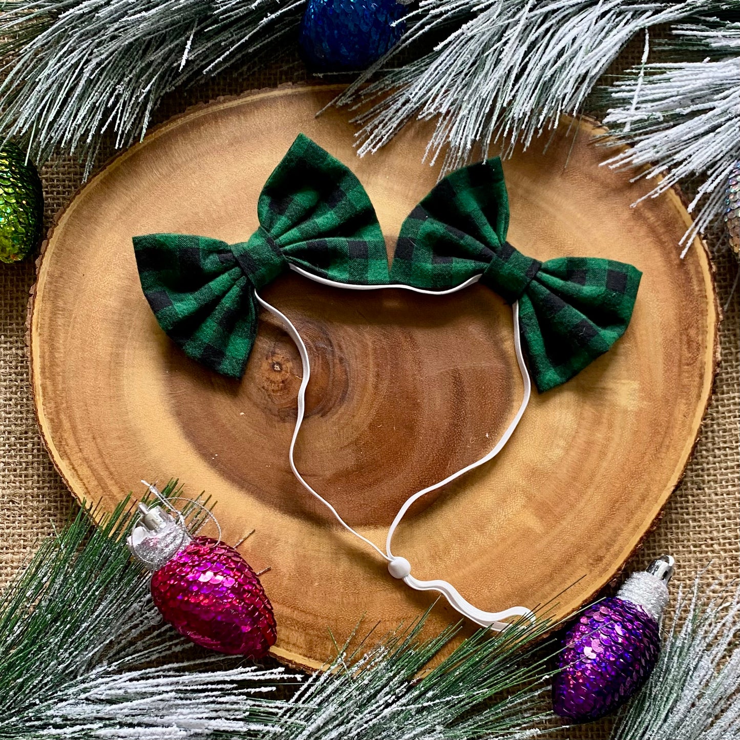 Green Buffalo Plaid Dog Double Bows