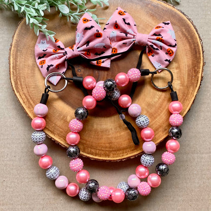 Pink Ghosts Bubblegum Dog Beaded Collar from Bully Love Boutique featuring colorful beaded design for small dogs.