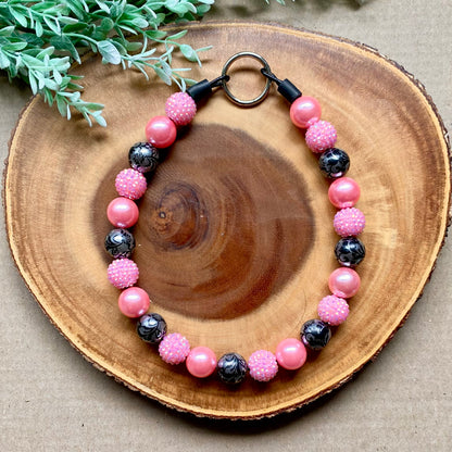 Pink Ghosts Bubblegum Dog Beaded Collar by Bully Love Boutique, featuring colorful beaded design for small dogs.