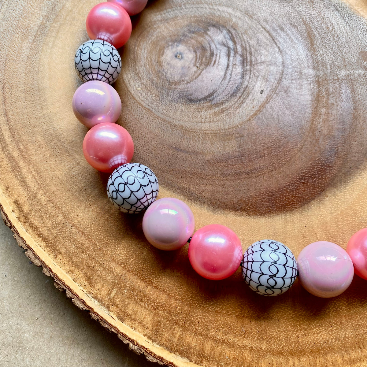 Pink Summerween Bubblegum beaded dog collar by Bully Love Boutique with colorful beads and adjustable fit for pets.