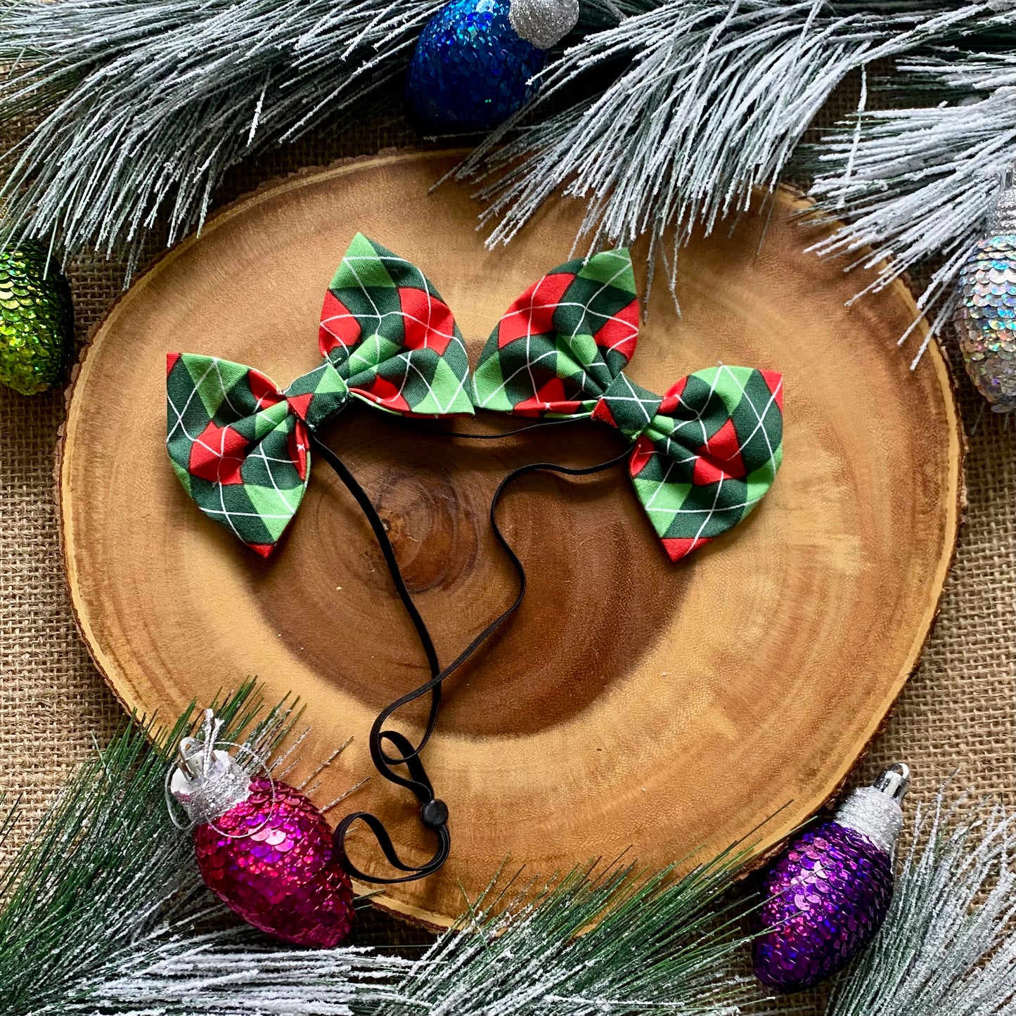Christmas Argyle Dog Double Bows