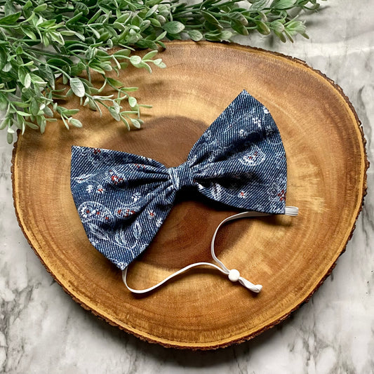 Denim Floral Bowtie & Head Bow