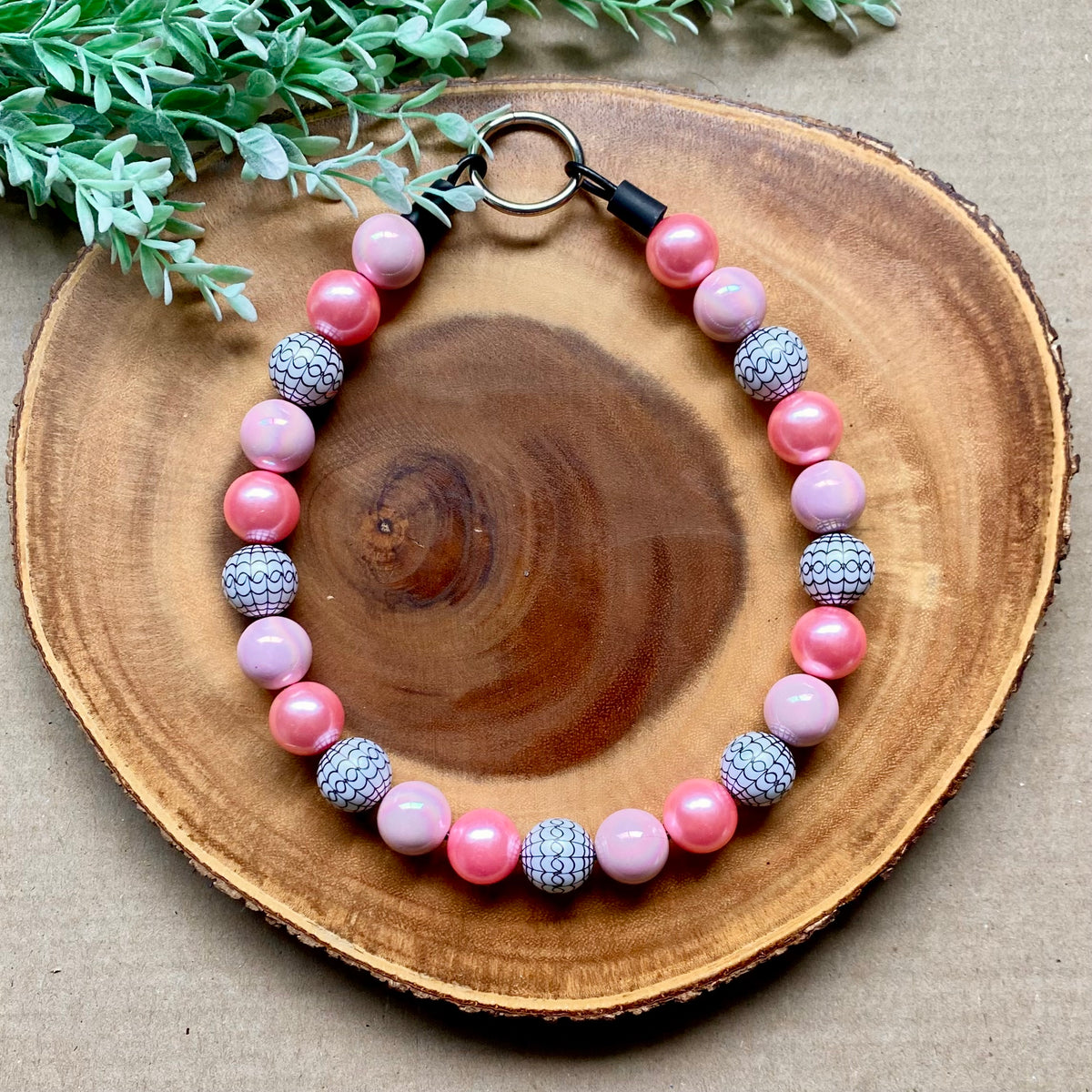 Pink Summerween Bubblegum dog beaded collar with colorful beads from Bully Love Boutique, displayed on a neutral background.
