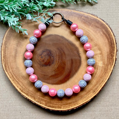 Pink Summerween Bubblegum dog beaded collar with colorful beads from Bully Love Boutique, displayed on a neutral background.